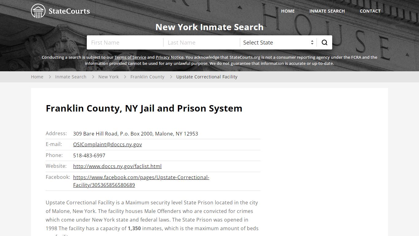 Upstate Correctional Facility Inmate Records Search, New York - StateCourts